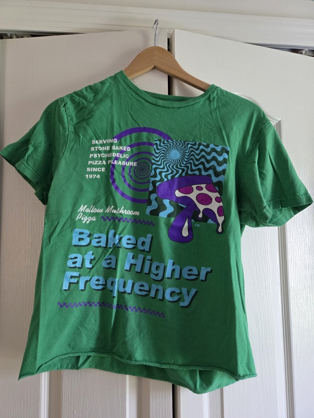 Green Mellow Mushroom 'Baked at a Higher Frequency' Graphic Tee